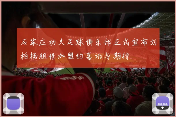 石家庄功夫足球俱乐部正式宣布刘柏杨租借加盟的喜讯与期待